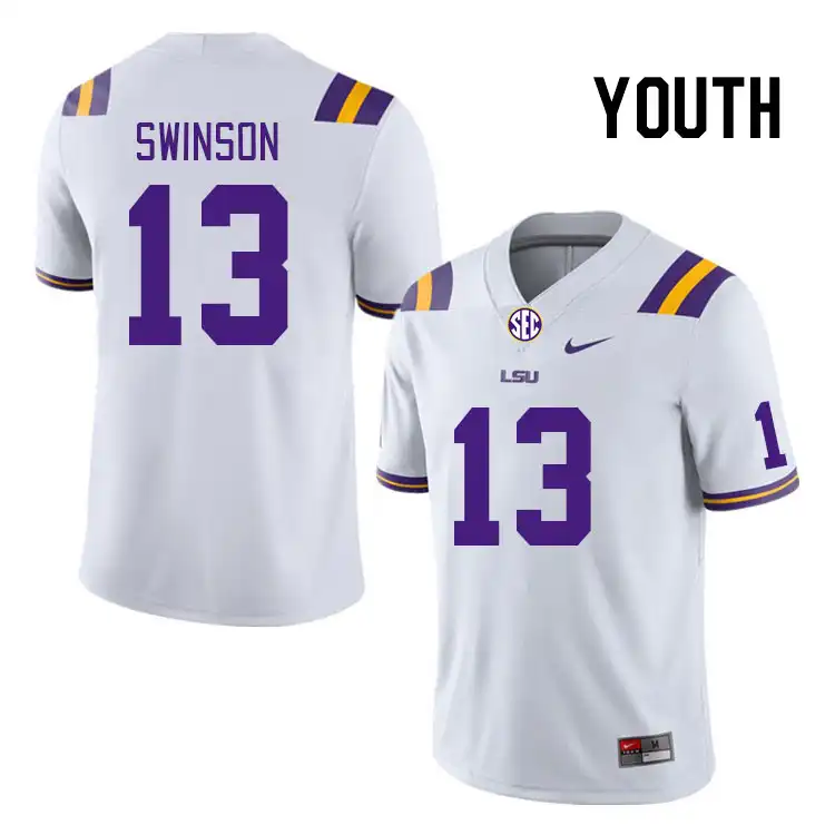 Youth LSU Tigers Bradyn Swinson #13 White NCAA Football Jersey